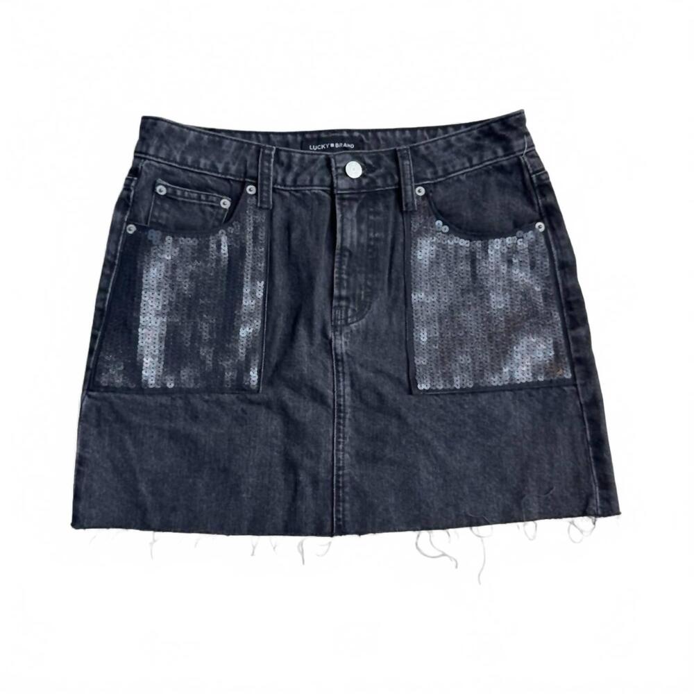 NEW LUCKY BRAND sequin pocket denim skirt in black - Picture 2 of 2